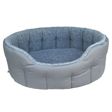 P&l Premium Oval Drop Fronted Bolster Style Heavy Duty Fleece Lined Softee Bed Colour Grey/silver Grey Size Medium Internal L61cm X W51cm X H22cm / Base Cushion 7cm Thickness