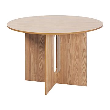Round Dining Table Light Wood Mdf ⌀ 120 Cm Ash Veneer Top Modern Design Kitchen Table Beliani