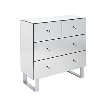 4 Drawer Chest Silver Glass Mirrored Faux Crystal Knob Metal Sled Base Sideboard Glam Beliani