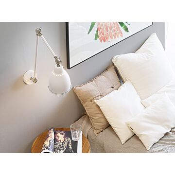 Wall Spot Lamp White With Silver Metal Long Swing Arm Reading Light Modern Design Beliani