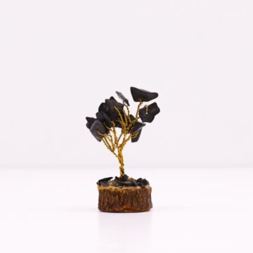 Mini Gemstone Tree On Wood Base - Black Agate (15 Stones)