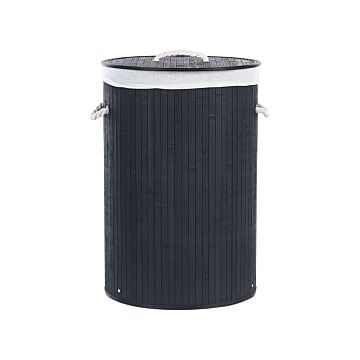 Laundry Basket Bit Black Bamboo Polyester Insert With Removable Lid Handles Modern Design Multifunctional Beliani