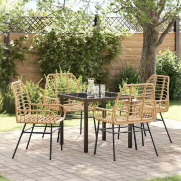 Vidaxl 5 Piece Garden Dining Set Brown Poly Rattan