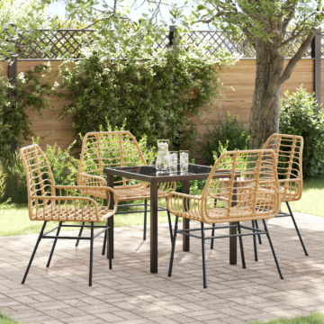 Vidaxl 5 Piece Garden Dining Set Brown Poly Rattan