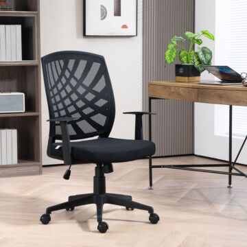 Homcom Ergonomic Office Chair, Height Adjustable Mesh Chair, Desk Chair With Swivel Wheels For Home Office, Black