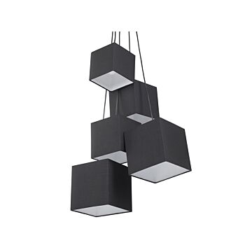 5-light Cluster Pendant Black Lamp Square Fabric Shades Beliani