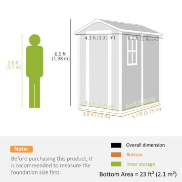 Outsunny 4 X 6ft Garden Shed, Plastic Shed With Floor, Window, Lockable Door And Vents, Resin Tool Shed For Outdoor Patio, Grey