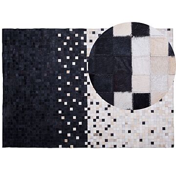 Area Rug Carpet Black And Beige Cowhide Leather Patchwork Pattern Rectangular 160 X 230 Cm Beliani