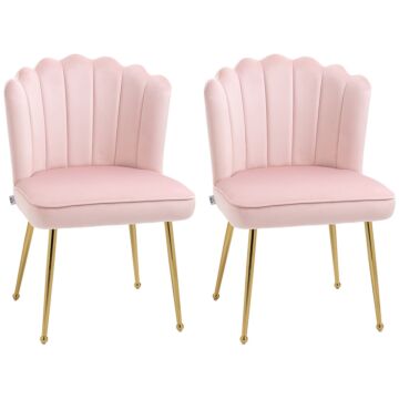 Homcom Shell Luxe Velvet Accent Chair, Modern Living Room Chair With Gold Metal Legs For Living Room, Bedroom, Home Office, Set Of 2, Pink