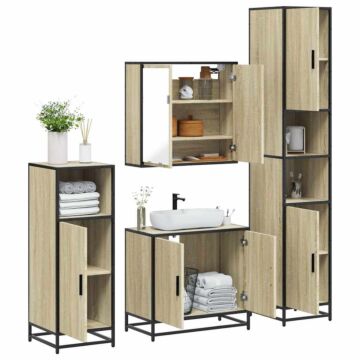 Vidaxl 4 Piece Bathroom Furniture Set Sonoma Oak Engineered Wood