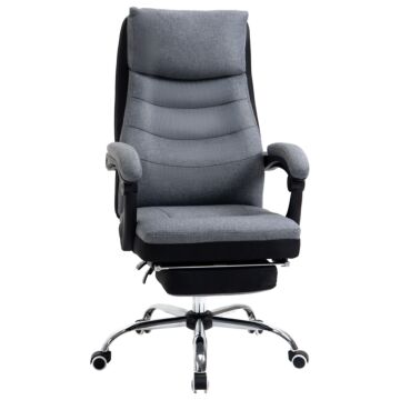 Vinsetto High Back Executive Office Chair, Reclining Computer Chair With Adjustable Height, Swivel Wheels And Retractable Footrest, Grey