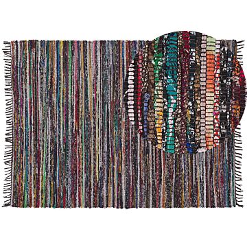 Area Rug Dark Multicolour Cotton Polyester 160 X 230 Cm Striped With Fringe Rectangular Handmade Boho Eclectic Beliani