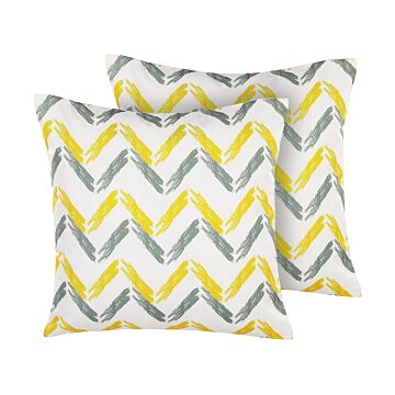 Set Of 2 Garden Cushions Yellow And Grey Multicolour Polyester Chevron Pattern 45 X 45 Cm Modern Outdoor Decoration Water Resistant Beliani