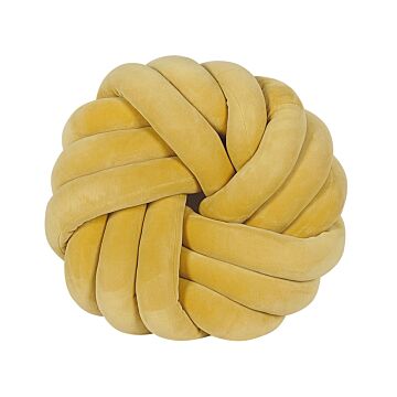 Knot Cushion Yellow Velvet 30 X 30 Cm Tied-up Plushy Decorative Modern Beliani