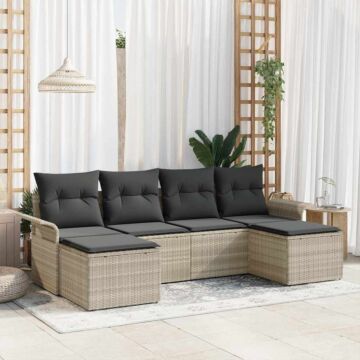 Vidaxl 6 Piece Garden Sofa Set With Cushions Light Grey Poly Rattan