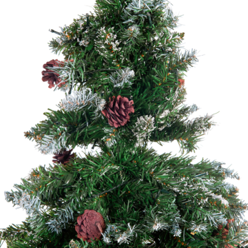 Artificial Christmas Tree Green Synthetic 210 Cm Pre Lit Snow Frosted Flocked Branches Led Fairy Lights Pine Cones Holiday Beliani