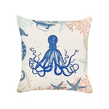 Scatter Cushion Beige Linen 45 X 45 Cm Marine Octopus Pattern Square Polyester Filling Home Accessories Beliani
