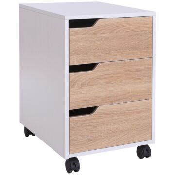 Homcom Mdf Mobile File Cabinet Pedestal With 3 Drawers Lockable Casters Oak And White