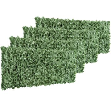 Outsunny 4-piece Artificial Leaf Hedge Screen Privacy Fence Panel For Garden Outdoor Indoor Decor, Dark Green, 2.4m X 1m