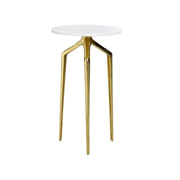 Side Table White Marble Top 3 Gold Metal Legs 31 X 31 Cm Round Glam Modern Living Room Bedroom Beliani