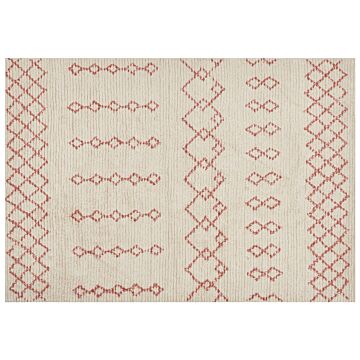 Rug Beige Pink Cotton 160 X 230 Cm Geometric Pattern Hand Tufted Flatweave Living Room Bedroom Beliani