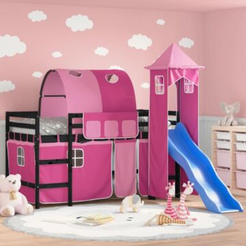 Vidaxl Kids' Loft Bed With Tower Pink 90x190 Cm Solid Wood Pine