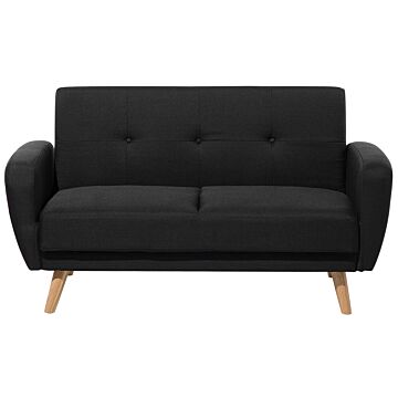Sofa Bed Black Fabric Upholstered 2 Seater Convertible Wooden Legs Modern Minimalistic Living Room Beliani