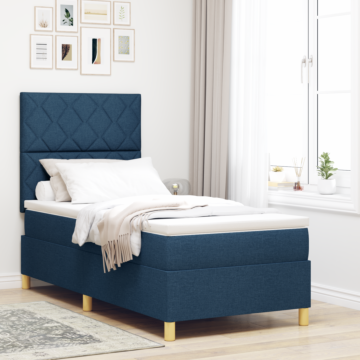 Vidaxl Box Spring Bed With Mattress & Led Blue 100x200 Cm Fabric
