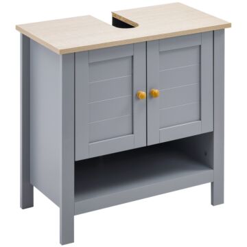 Kleankin Under Sink Cabinet, Bathroom Vanity Unit, Pedestal Under Sink Design, Storage Cupboard With Adjustable Shelf, Grey