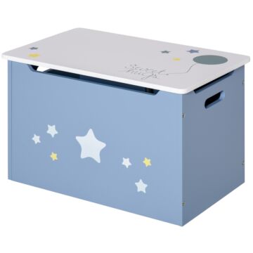 Homcom Wooden Kids Children Toy Box Storage Chest Organizer Safety Hinge Air Vents Side Handle Playroom Furniture Blue