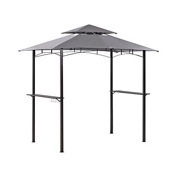 Gazebo Grey Fabric Black Steel 240 X 148 Cm Metal Frame Canopy With Hooks And Shelves Garden Pavilion Beliani