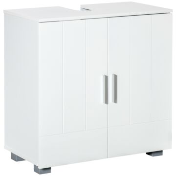 Kleankin Pedestal Under Sink Cabinet, Modern Bathroom Vanity Unit, Storage Cupboard With Double Doors, Adjustable Shelf, White