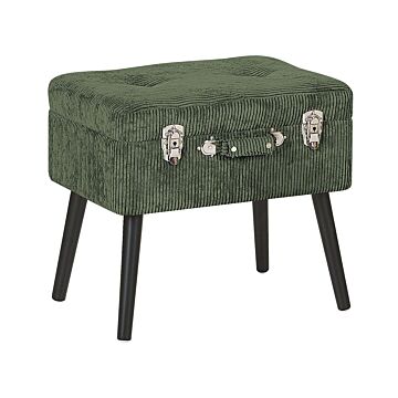 Stool With Storage Dark Green Corduroy Upholstered Black Legs Suitcase Design Buttoned Top Beliani