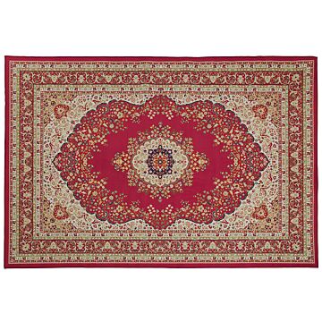 Area Rug Carpet Red Multicolour Polyester Fabric Floral Oriental Pattern Rubber Coated Bottom 160 X 230 Cm Beliani