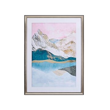 Framed Wall Art Multicolour Print On Paper 60 X 80 Cm Passe-partout Frame Mountains Theme Beliani