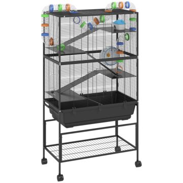 Pawhut 5 Tier Large Hamster Cage On Wheels With 17 Cm Deep Tray, Storage Shelf For Syrian, Gerbil, Rats