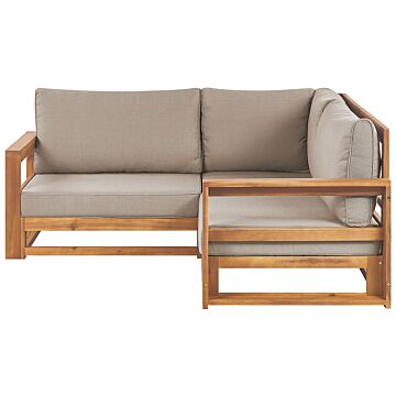 Garden Corner Sofa Light Wood Acacia Wood Outdoor 2 Seater With Cushions Modern Design Beliani