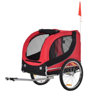 Pawhut Dog Bike Trailer Folding Bicycle Pet Trailer Dog Bike Jogger Travel Carrier W/removable Cover-red