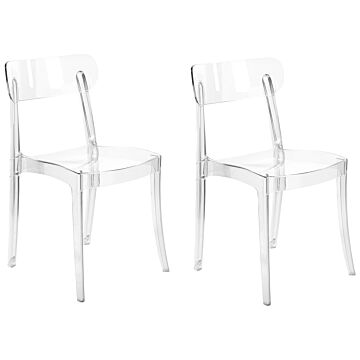 Set Of 2 Dining Chairs Transparent Synthetic Material Solid Back Armless Stackable Modern Design Beliani