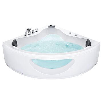 Corner Whirlpool Bath White Sanitary Acrylic With Led Lights 10 Massage Jets 190 X 138 Cm Modern Style Beliani