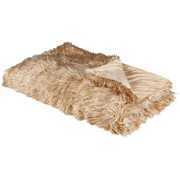 Bedspread Light Brown Soft Fabric 150 X 200 Cm Faux Fur Blanket Beliani