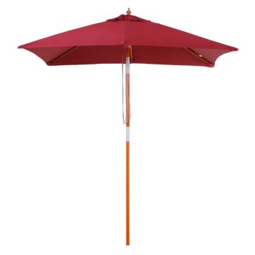 Outsunny 2 X 1.5m Patio Garden Parasol Sun Umbrella Sunshade Canopy Outdoor Backyard Furniture Fir Wooden Pole 6 Ribs Tilt Mechanism - Wine Red