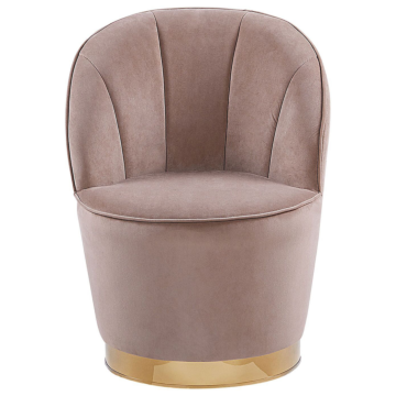 Armchair Beige Velvet Gold Metal Base Round Accent Tub Chair Glam Retro Living Room Beliani