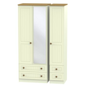 Warwick Tall Triple 2 Drawer Mirror + Drawer Wardrobe In Cream Ash & Modern Oak