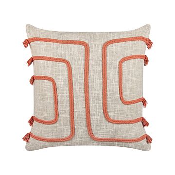 Decorative Cushion Beige And Orange 45 X 45 Cm Absract Pattern Square Home Accessory Beliani