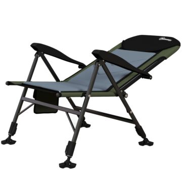 Outsunny Foldable Metal Frame Fishing Chair, With Adjustable Legs - Green/black