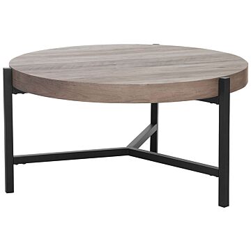 Coffee Table Taupe Wood Top Black Metal Legs 70 Cm Round Modern Industrial Living Room Beliani