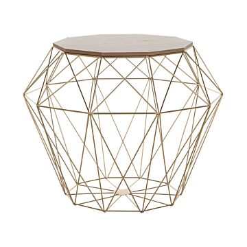 Side Table Light Wood And Golden Metal Base Removable Top Geometric Glam Beliani