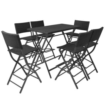 Vidaxl 7 Piece Folding Outdoor Dining Set Steel Poly Rattan Black