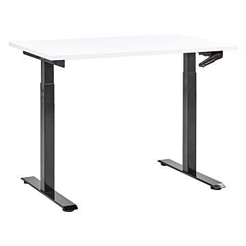 Manually Adjustable Desk White Tabletop Black Steel Frame 120 X 72 Cm Sit And Stand Square Feet Modern Design Office Beliani